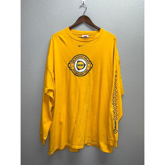 Vintage Los Angeles Galaxy Nike Shirt Long Sleee Soccer Yellow Mid Check 2XL XXL - Picture 1 of 9